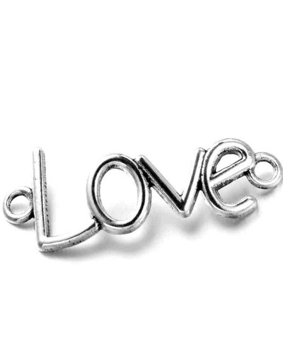 LOVE. Aleación de cobre. Color plata antigua. 40x15,5 milímetros. 3 mm perforación. 5 unidades.