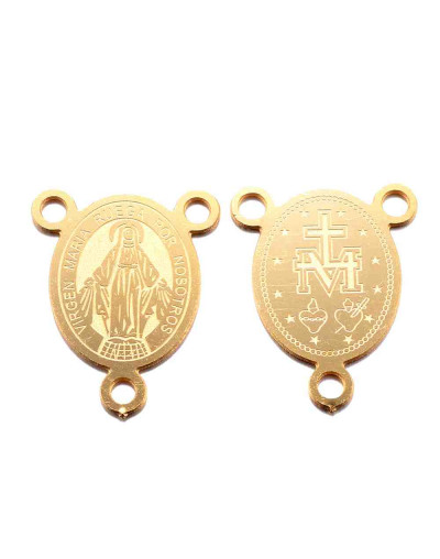 Virgen María. Acero inoxidable. Color dorado. Link rosario. 20x15x0,8 mm. 2 mm perforación. 1 unidad Virgen María. Acero inoxidable. Color dorado. Link rosario. 20x15x0,8 mm. 2 mm perforación. 1 unidad