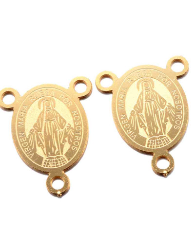 Virgen María. Acero inoxidable. Color dorado. Link rosario. 20x15x0,8 mm. 2 mm perforación. 1 unidad Virgen María. Acero inoxidable. Color dorado. Link rosario. 20x15x0,8 mm. 2 mm perforación. 1 unidad