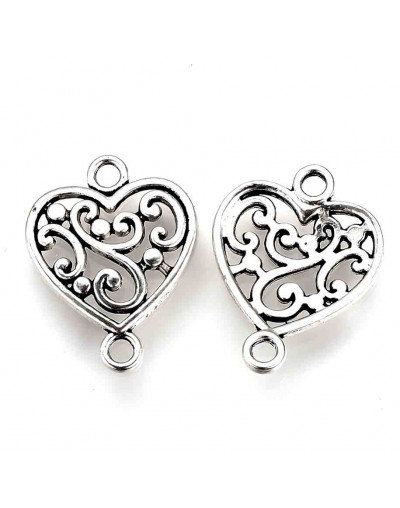 Corazones Aleación Color plata antigua 19x14x2 mm 2 mm perforación 10 unidades