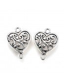 Corazones Aleación Color plata antigua 19x14x2 mm 2 mm perforación 10 unidades