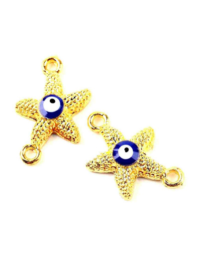 Estrellas + ojo turco. Aleación de cobre. Color dorado. 21x14 milímetros. 4 unidades