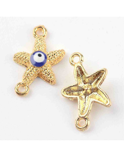 Estrellas + ojo turco. Aleación de cobre. Color dorado. 21x14 milímetros. 4 unidades