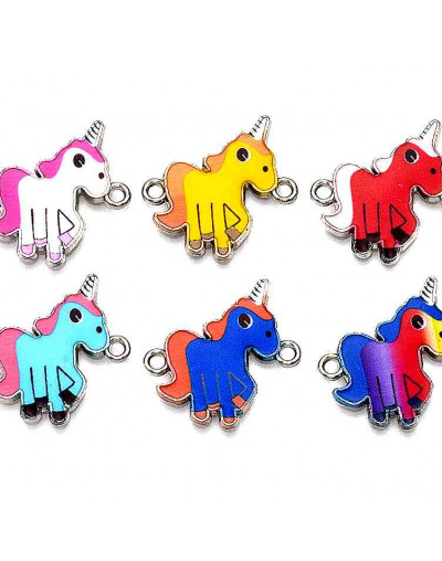 Unicornios. Aleación de cobre y esmalte. 22x23 milímetros. 4 unidades