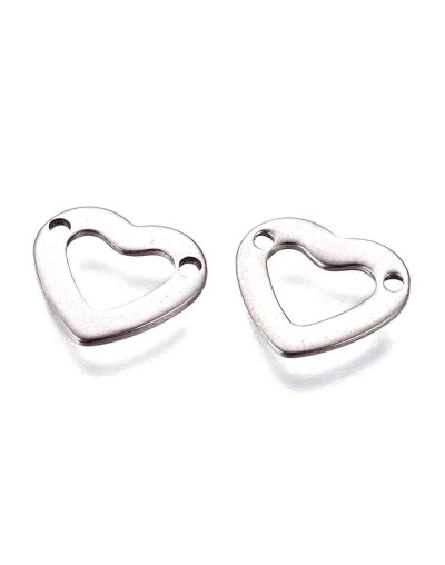 Corazones. Acero inoxidable. Color plateado. 10x11x0,8 milímetros. 1,2 mm perforación. 5 unidades.