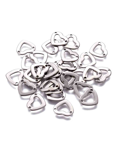 Corazones. Acero inoxidable. Color plateado. 10x11x0,8 milímetros. 1,2 mm perforación. 5 unidades.