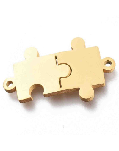 Puzzle. Acero inoxidable. Color dorado. 20x12x1 milímetro. 1,5 mm perforación. 1 unidad.