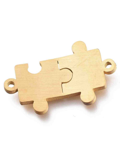 Puzzle. Acero inoxidable. Color dorado. 20x12x1 milímetro. 1,5 mm perforación. 1 unidad.