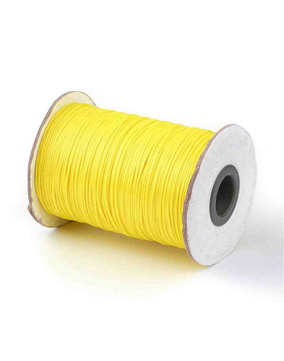 Cordón de poliester encerado. Piel de Serpiente. Color YELLOW. 1 mm grosor. 80 metros cono. Cordón de poliester encerado. Piel de Serpiente. Color YELLOW. 1 mm grosor. 80 metros cono.