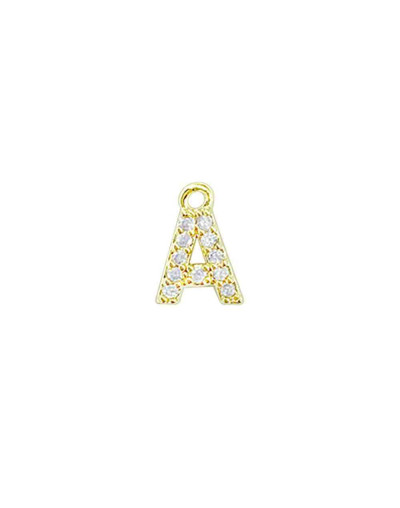 Letra "A". Aleación+Zirconia. Baño 18K Gold. 12 milímetros. 5 milímetros arandela. 1 unidad.