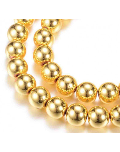 Hematite sintético. Dorado. 08 mm diámetro. 1 mm perforación. 45 unidades hilo (aproximado)