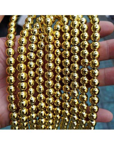 Hematite sintético. Dorado. 08 mm diámetro. 1 mm perforación. 45 unidades hilo (aproximado)