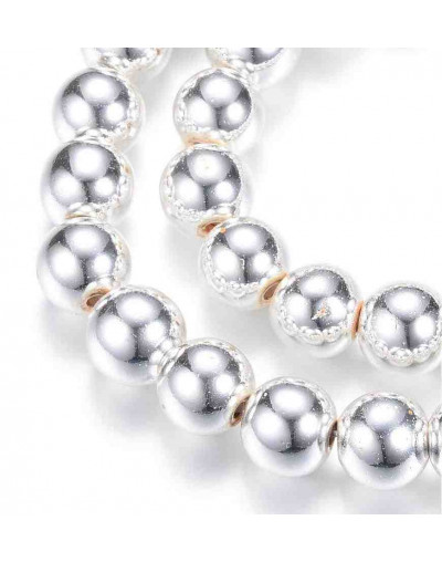 Hematite sintético. Plateado. 10 mm diámetro. 1 mm perforación. 35 unidades hilo (aproximado)