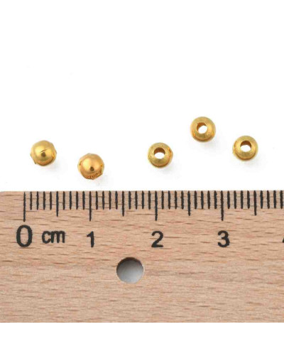 Esfera. Aleación de cobre. Color dorado. 4 mm diámetro. 1,5 mm perforación. 100 unidades aprox.
