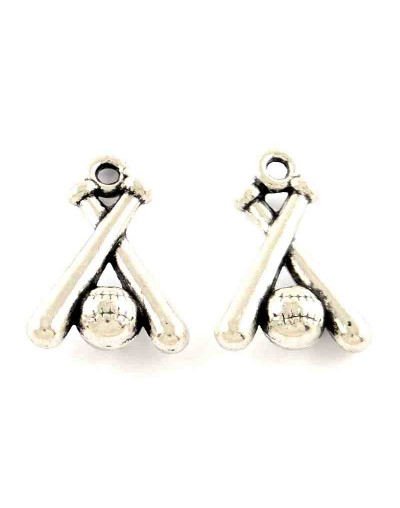 Deportes: Beisbol (2). Aleación de cobre. Color plateado. 19x1,5x5 mm. 2 mm perforación. 5 uds.