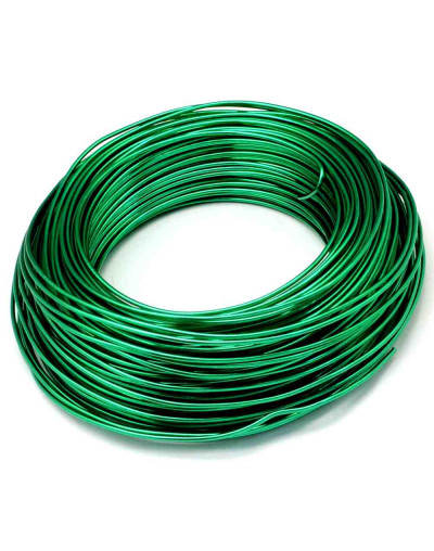 Aluminio. Alambre redondo. Calibre 18 (1 milímetro diámetro). Color verde. 10 metros.