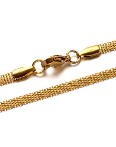 Acero inoxidable. Color dorado. Bar chain. Con cierre. 45 cm largo. 3x1 mm. 1 unidad.