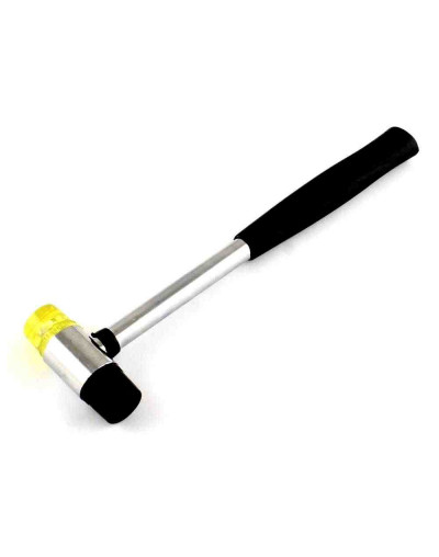 Martillo doble cabeza. Goma y plástico. Mango metálico. 24 cm mango. 6x2,5 cm cabeza. 1 unidad.