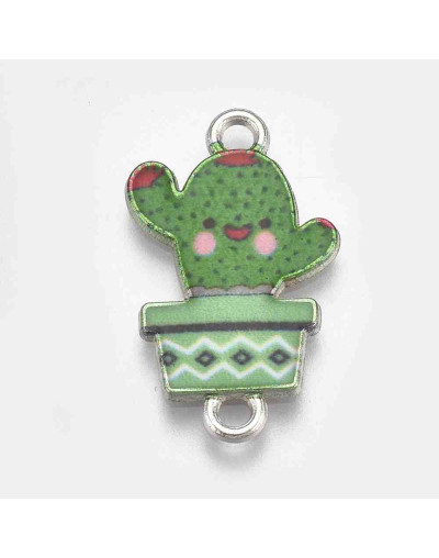 Cactus. Aleación de cobre y esmalte. 22x13x1.5 mm. 1.6 mm perforación. 4 unidades