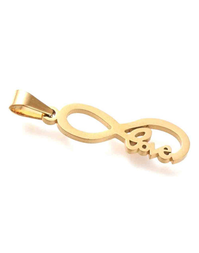 Infinito+Love. Acero inoxidable. Color dorado. 24x7x1,5 milímetros. 3x5 mm cierre collar. 1 unidad.