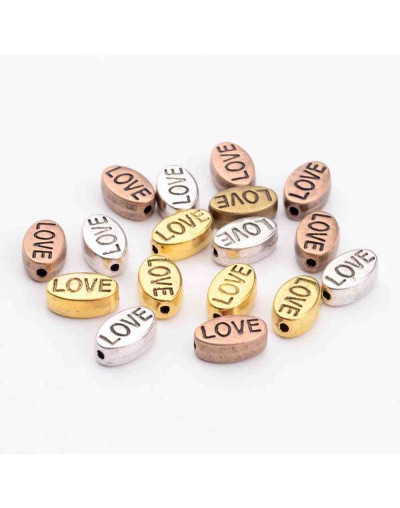 LOVE (1). Aleación de cobre. Color Mixto. 10x6x4 mm. 1 mm perforación. 10 uds