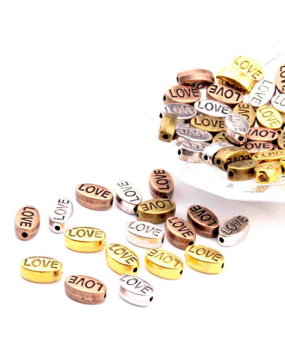 LOVE (1). Aleación de cobre. Color Mixto. 10x6x4 mm. 1 mm perforación. 10 uds