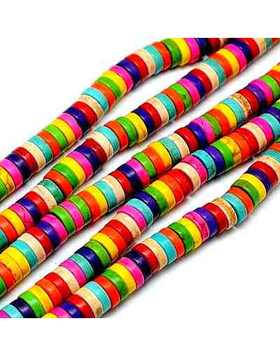 Howlite. Heishi Beads. Colores variados. 6x3 milímetros. 1 mm perforación. 135 uds hilo aprox.