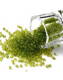 Chaquira. Cristal brillante. YELLOW GREEN. 2 mm. 1 mm perforación. 40 gramos (2600 uds aprox)