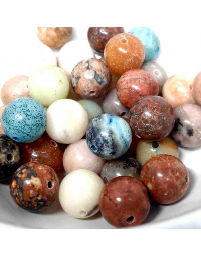 Variadas - Piedra natural. 10 mm diámetro. 1 mm perforación. 35 uds aproximado