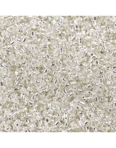 Chaquira. Cristal línea plateada. GLASS. 2 mm. 1 mm perforación. 40 gramos (2600 uds aprox)