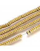 Hematite sintético. Heishi beads. Dorado. 4x2 milímetros. 1 mm perforación. 200 uds hilo aprox. Hematite sintético. Heishi beads. Dorado. 4x2 milímetros. 1 mm perforación. 200 uds hilo aprox.