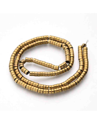 Hematite sintético. Heishi beads. Dorado. 4x2 milímetros. 1 mm perforación. 200 uds hilo aprox.