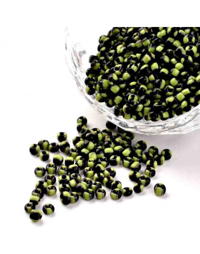 Color Sólido Bicolor. GREEN-BLACK. 2.5 milímetros 1 mm perforación 40 gramos