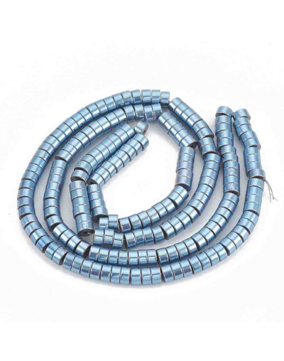 Hematite sintético. Heishi beads. Azul. 4x2 milímetros. 1 mm perforación. 200 uds hilo aprox.