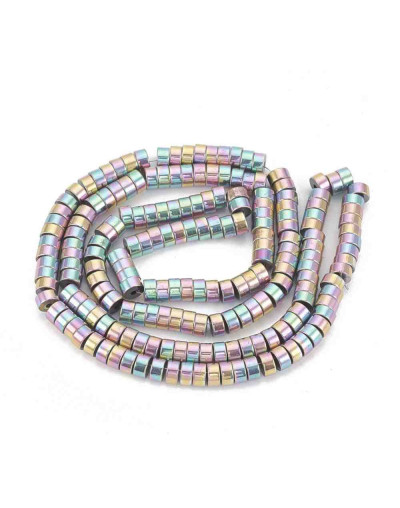 Hematite sintético. Heishi beads. Arcoiris 1. 4x2 milímetros. 1 mm perforación. 200 uds hilo aprox.