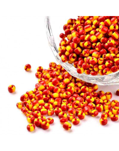 Color Sólido Bicolor. YELLOW-RED. 2.5 milímetros 1 mm perforación 40 gramos