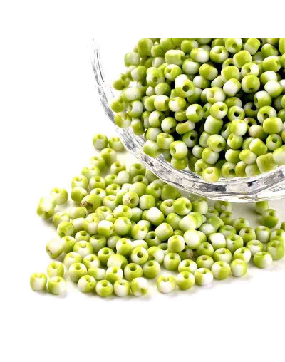 Color Sólido Bicolor. LIME-WHITE. 2.5 milímetros 1 mm perforación 40 gramos