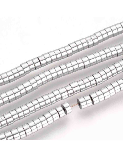 Hematite sintético. Heishi beads. Plateado. 4x2 milímetros. 1 mm perforación. 200 uds hilo aprox.