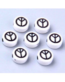 Símbolo Paz. Moneda blanca. 6,5 milímetros diámetro. 1,5 mm perforación. 100 uds aproximado.