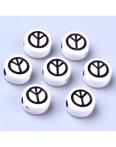 Símbolo Paz. Moneda blanca. 6,5 milímetros diámetro. 1,5 mm perforación. 100 uds aproximado.