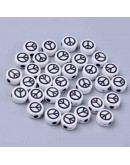 Símbolo Paz. Moneda blanca. 6,5 milímetros diámetro. 1,5 mm perforación. 100 uds aproximado.