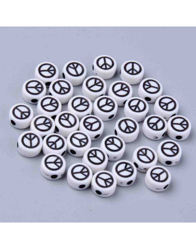 Símbolo Paz. Moneda blanca. 6,5 milímetros diámetro. 1,5 mm perforación. 100 uds aproximado.