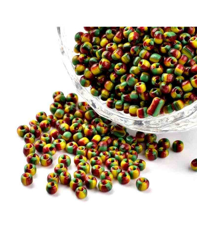 Color Sólido Bicolor. GREEN-YELLOW-RED. 2.5 milímetros 1 mm perforación 40 gramos