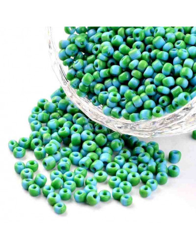 Color Sólido Bicolor. GREEN-BLUE. 2.5 milímetros 1 mm perforación 40 gramos