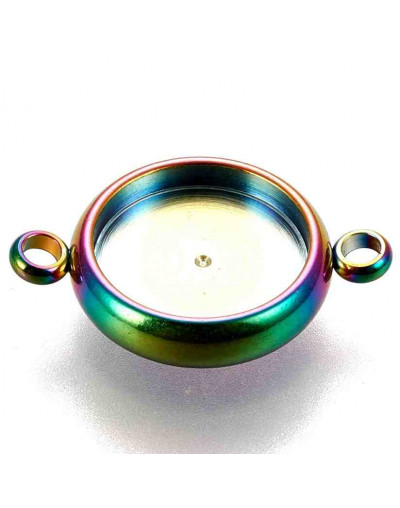Base Link de Acero. Color arcoiris. 18x12,5x3 mm. Agujero 1,8 mm. Para trabajos de 10 mm. 1 ud