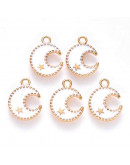 Luna-Estrella. Aleación de cobre y esmalte. Blanco y dorado. 16x13x2 mm. 1.5 mm perforación. 4 uds