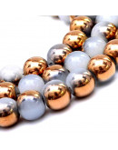 Esfera. Imitación jade con electroplateado en cobre. 04 mm. 1 mm perforación. 200 uds hilo (aprox).