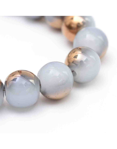 Esfera. Imitación jade con electroplateado en cobre. 04 mm. 1 mm perforación. 200 uds hilo (aprox).