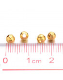 Esfera. Aleación de cobre. Color dorado. 3 mm diámetro. 1,2 mm perforación. 100 unidades aprox.