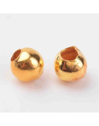 Esfera. Aleación de cobre. Color dorado. 5 mm diámetro. 2 mm perforación. 100 unidades aprox.